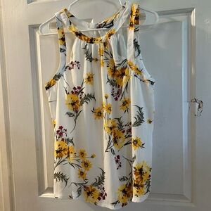 Express White Floral Halter Camisole with Yellow Flowers